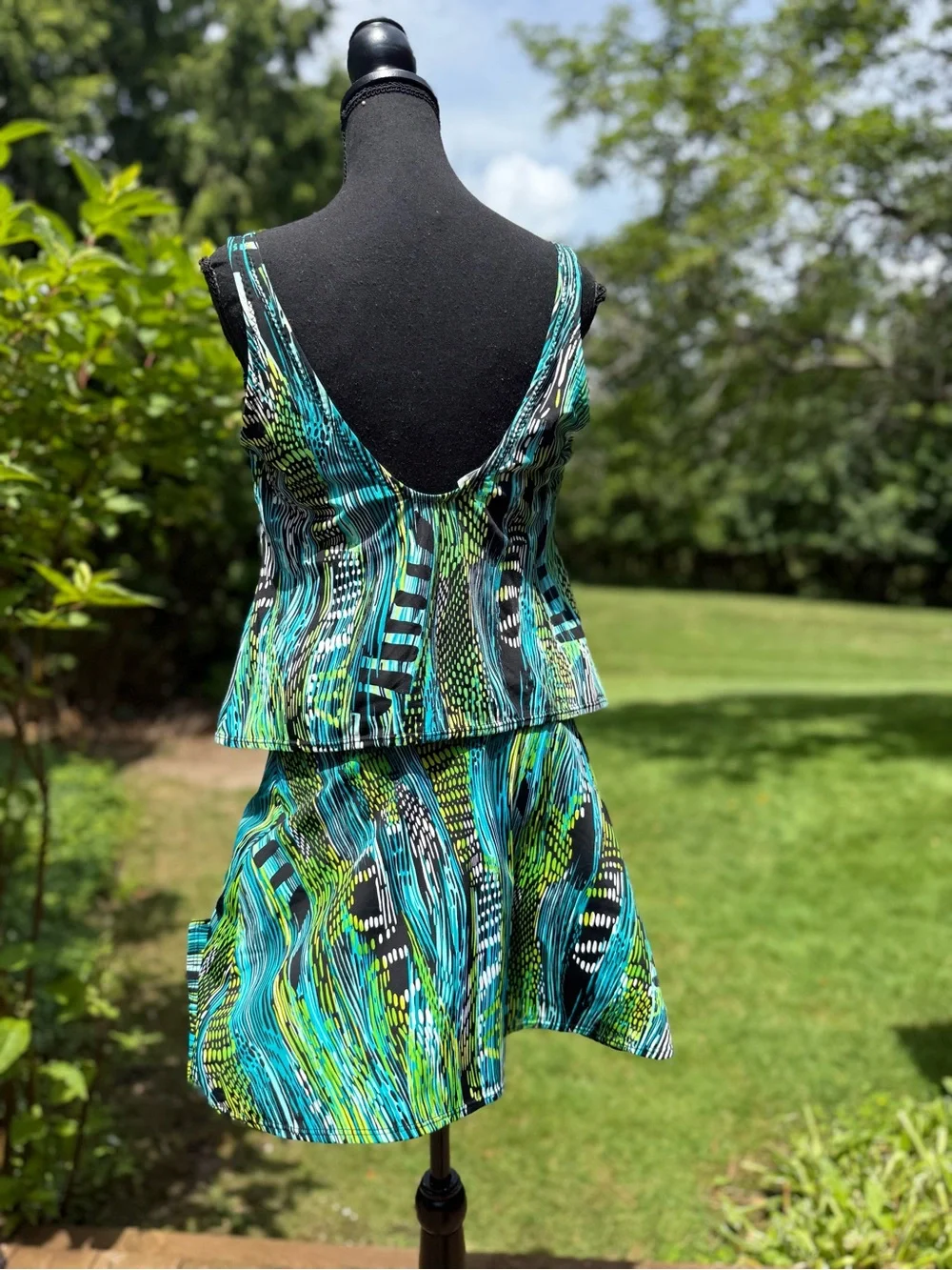 Vintage Tankini Bikini Set 2 Piece Swim Suit Size 10 Made in USA Green  Floral.